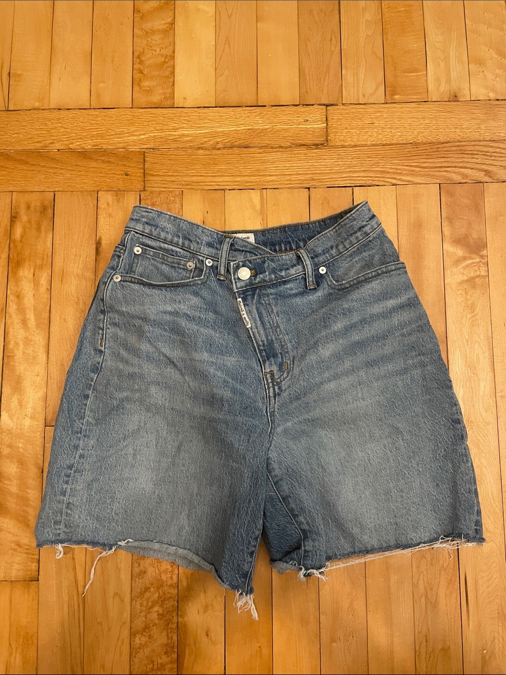 Madewell Blue High-Rise Denim Shorts with Frayed Hem